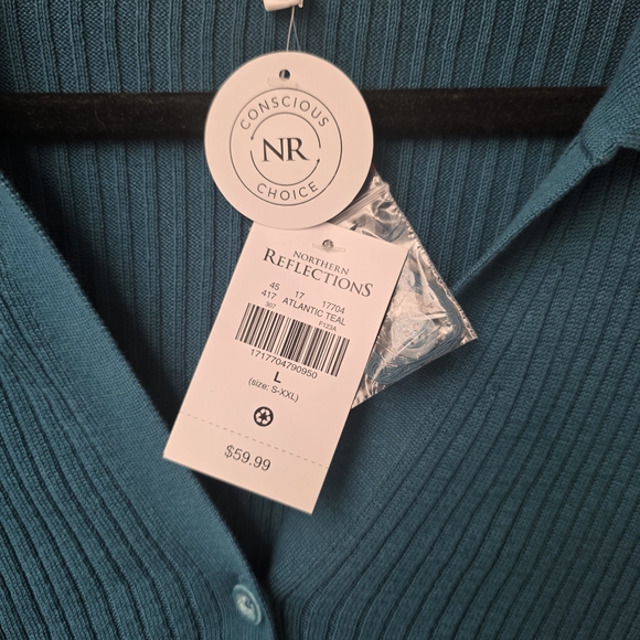 Northern Reflections Blue Ribbed Button-Down Shirt NWT - Picture 3 of 7